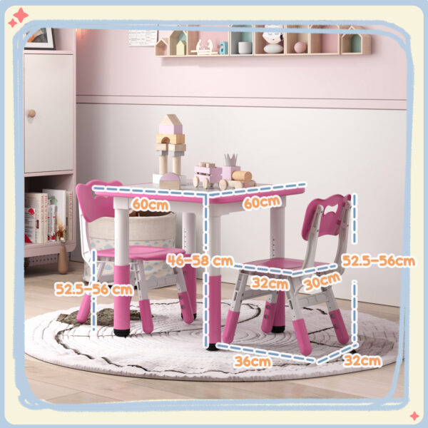 AIYAPLAY Height Adjustable Toddler Table and Chair Set, 3 Pcs Children Activity Table w/ 2 Chairs, for Playroom, Bedroom - Pink   Aosom UK - Image 3