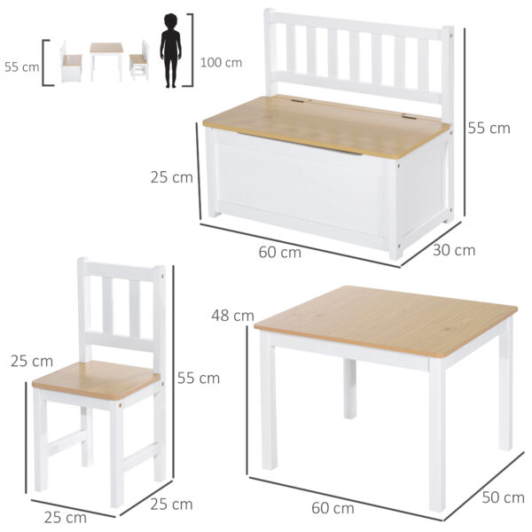 HOMCOM Pine Wood Kids 4 Pc Furniture Set-Oak/White   Aosom UK - Image 3