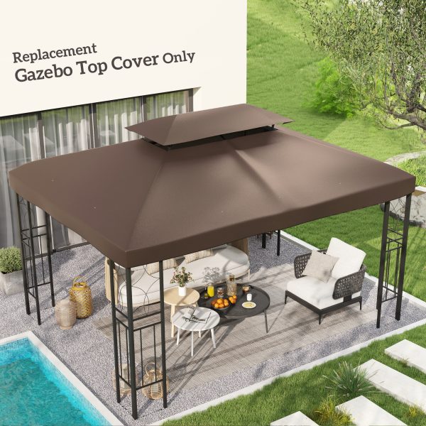 Outsunny Gazebo Replacement Roof Canopy, 3x4m, 2 Tier UV Protection Top Cover, Brown, for Garden Patio (TOP ONLY)   Aosom UK - Image 2