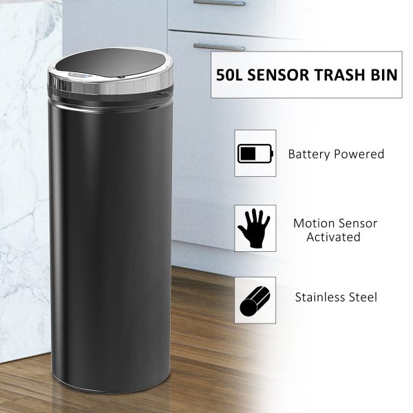 HOMCOM 50L Stainless Steel Sensor Trash Can W/ Bucket-Black - Image 4