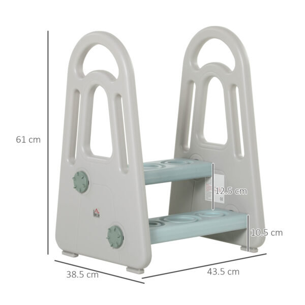 HOMCOM Two Step Stool for Kids Toddlers Ladder or Toilet Potty Training Bathroom Sink Bedroom Kitchen Helper w/ Non-slip Handle & Feet Pad   Aosom UK - Image 3