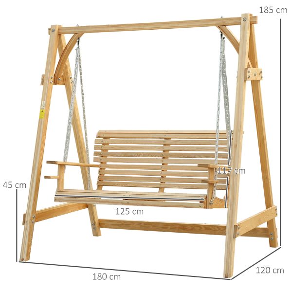 Outsunny 2-Seater Larch Wood Swing Chair Bench - Image 3