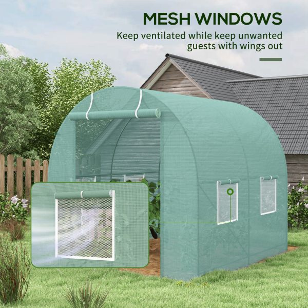 Outsunny Walk-In Greenhouse Reinforced Polytunnel Greenhouse Garden Plants Grow Waterproof Cover Galvanised Base w/ Slide Door, 2.5 x 2 m - Image 6