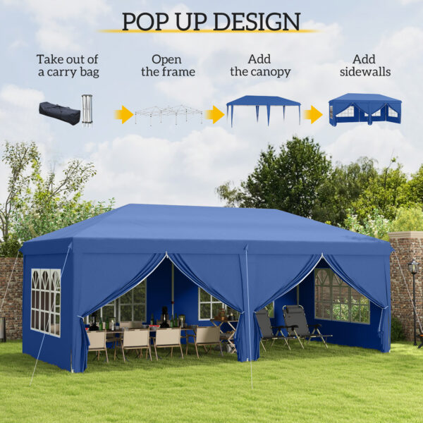 Outsunny 3 x 6m Canopy Tent, Instant Gazebo with Waterproof Side Panels, Carry Bag, for Parties & Outdoor Events, Blue   Aosom UK - Image 4