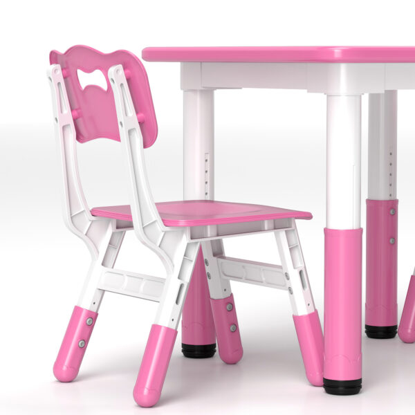 AIYAPLAY Height Adjustable Toddler Table and Chair Set, 3 Pcs Children Activity Table w/ 2 Chairs, for Playroom, Bedroom - Pink   Aosom UK - Image 9