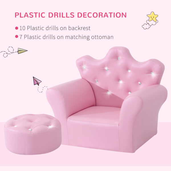 HOMCOM Children Kids Sofa Set Armchair Chair Seat with Free Footstool PU Leather Pink - Image 5