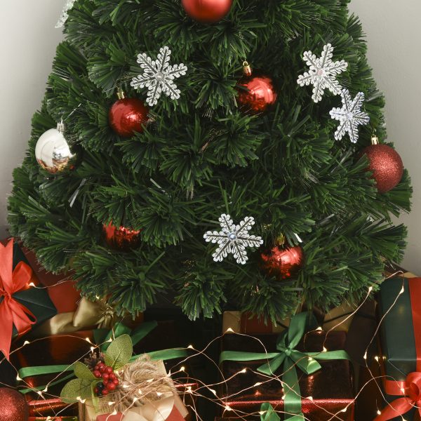 HOMCOM 3ft Fibre Optic Christmas Tree 90cm W/ Showflakes, Green - Image 9