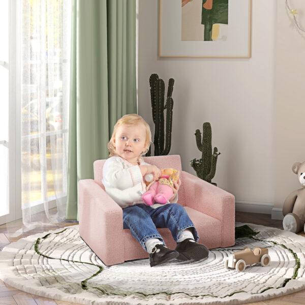 AIYAPLAY Childrens Sofa 2 in 1 Kids Convertible Sofa Kids Armchair, Foldable Recliner for for Bedroom Playroom Living Room, Pink   Aosom UK - Image 2