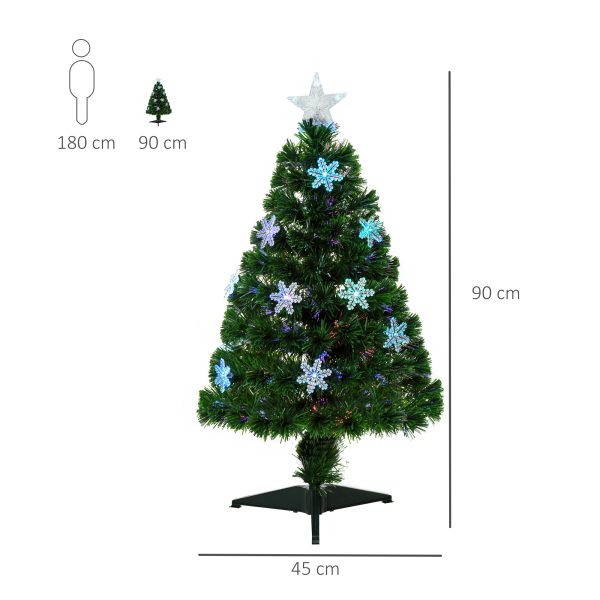 HOMCOM 3ft Fibre Optic Christmas Tree 90cm W/ Showflakes, Green - Image 3