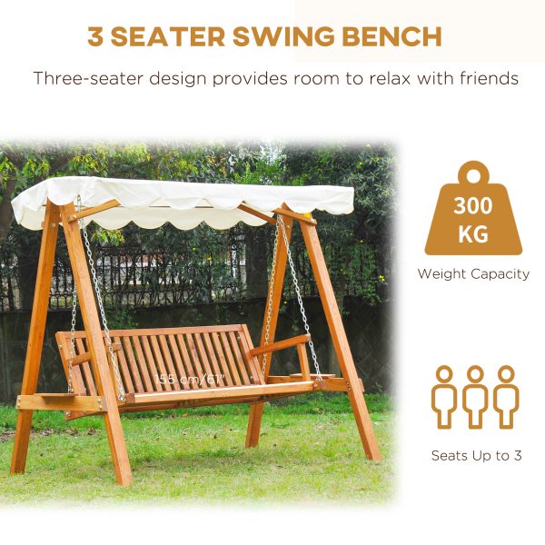 Outsunny Waterproof 3 Seater Wooden Garden Swing Seat Swing Chair Outdoor Hammock Bench Furniture, Cream White   Aosom UK - Image 6