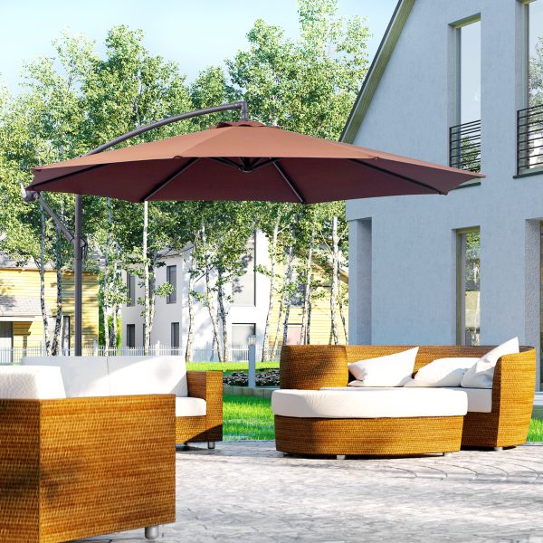 Outsunny Waterproof 3m Hanging Cantilever Umbrella: Adjustable Angle & UV Protection, Coffee Hue   Aosom UK - Image 2