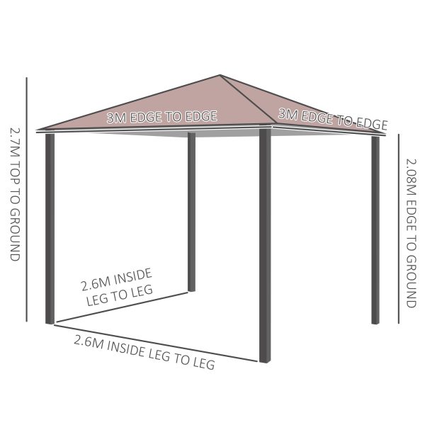 Outsunny 3x3 m Gazebo Pavilion-Coffee - Image 3