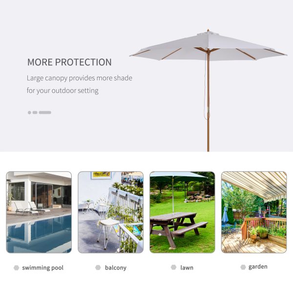 Outsunny 3(m) Fir Wooden Parasol Garden Umbrellas 8 Ribs Bamboo Sun Shade Patio Outdoor Umbrella Canopy, Cream White   Aosom UK - Image 6