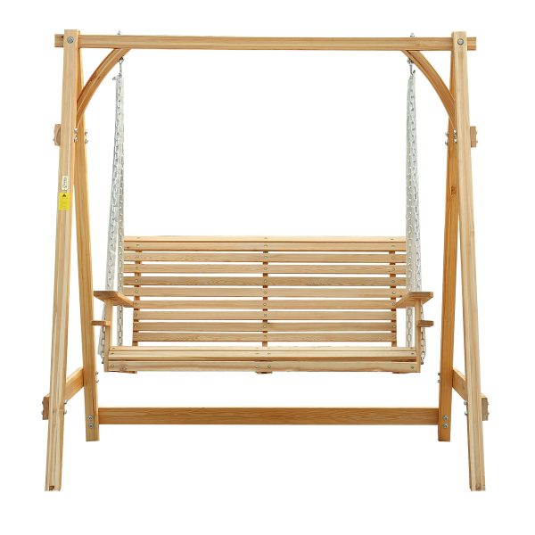 Outsunny 2-Seater Larch Wood Swing Chair Bench - Image 8