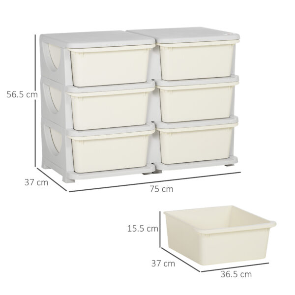 ZONEKIZ Kids Storage Units w/ 6 Drawers, 3 Tier Kids Toy Storage Organizer, Vertical Dresser Tower for Nursery Playroom Kindergarten, Cream   Aosom UK - Image 3