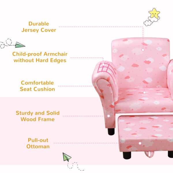 HOMCOM Kids Children Armchair Mini Sofa Wood Frame w/ Footrest Anti-Slip Legs High Back Arms Bedroom Playroom Furniture Cute Cloud Pink   Aosom UK - Image 6