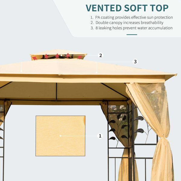 Outsunny 3x3 m Double Top Gazebo-Beige - Image 5