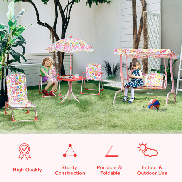 Outsunny Kids Folding Picnic Table and Chairs Set Color Stripes Outdoor w/ Parasol   Aosom UK - Image 4