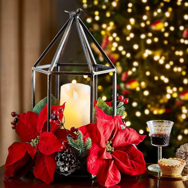 Metal Birdcage With Poinsettia & Led Candle