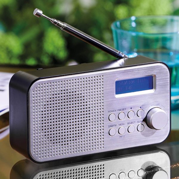 Portable Rechargeable Dab Radio Silver/Black H8 x W15 x D4.2cm