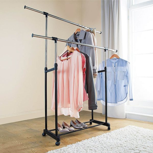 Expanding Clothes Rail Black Expands H93-162 x W80-145 x D42cm