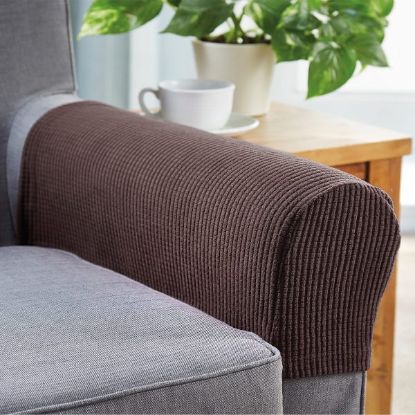 Sofa Armrest Cover Pair Brown L52 x W18 x H28cm