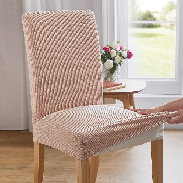 Dining Chair Covers Pair Biscuit Stretches H41-56cm,W41-56cm,D38-48cm