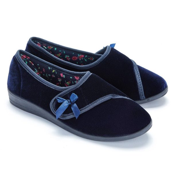 Ladies Touch Fasten Slippers Navy UK Size 7