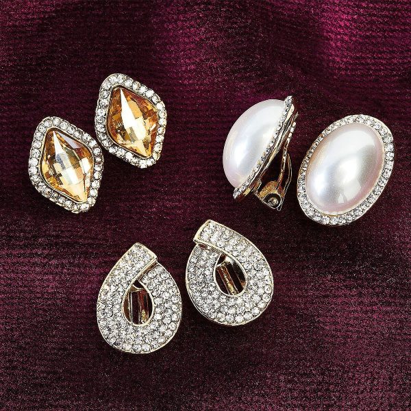 Ladies Clip-On Earrings Set of 3 Each, L3cm