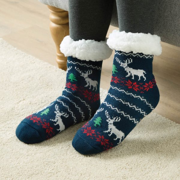 Blue Reindeer Cuddle Slipper Socks