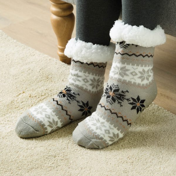 Grey Snowflake Cuddle Slipper Socks