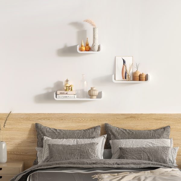 HOMCOM Floating U Shaped Wall Shelves, 3 Piece Decorative Display Shelf Set, Modern Home Decor, White   Aosom UK - Image 2