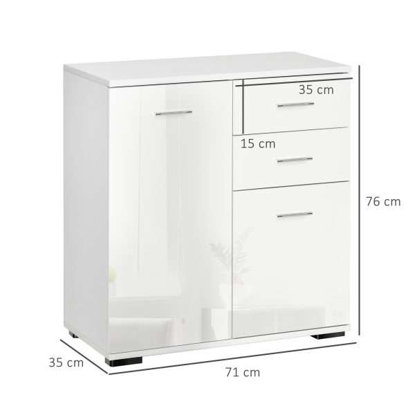 HOMCOM High Gloss Side Cabinet, Modern Design, 71x35x76 cm, Ample Storage Space, White   Aosom UK - Image 3