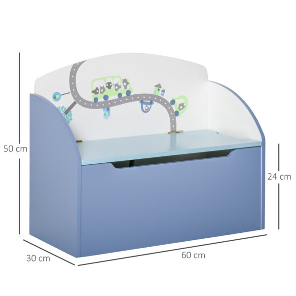 HOMCOM Kids Blue Wooden Toy Storage Chest, 2 in 1 Chair Design with Safety Hinge, 60 x 30 x 50 cm   Aosom UK - Image 3