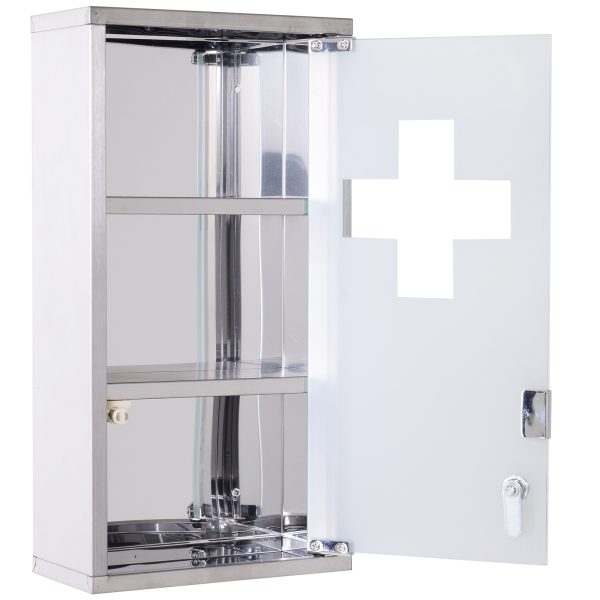 HOMCOM Lockable Medicine Cabinet: Stainless Steel Wall-Mounted Unit with 2 Shelves & Security Glass Door, 48cm Height   Aosom UK - Image 6