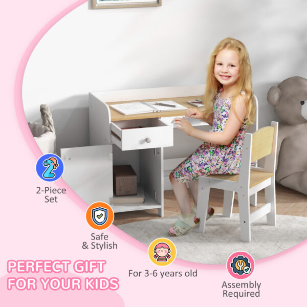 ZONEKIZ Kids Desk and Chair Set for 3-6 Year Old with Storage Drawer, Study Table and Chair for Children, White   Aosom UK - Image 6