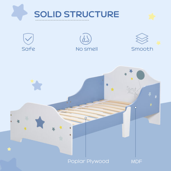 HOMCOM Kids Toddler Wooden Bed Round Edged with Guardrails Stars Image 143 x 74 x 59 cm Blue   Aosom UK - Image 4