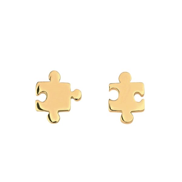 Gold Plated Jigsaw Stud Earrings - Image 2