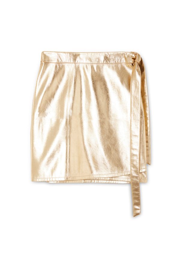 Women's Vegan Leather Mini Wrap skirt in Gold, Size 6 by Never Fully Dressed - Image 10