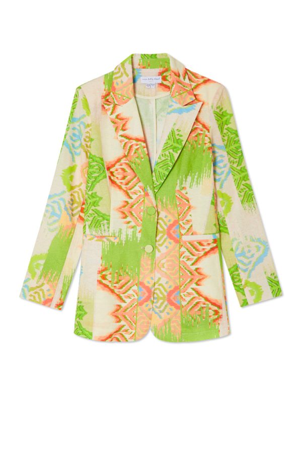 Women's Abstract 22 Blazer Petite in Green, Size 6, Cotton/Linen by Never Fully Dressed - Image 9