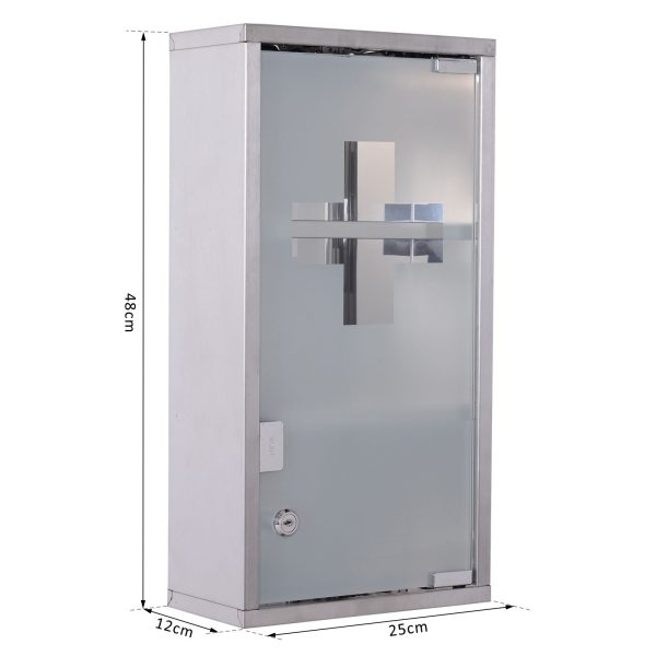 HOMCOM Lockable Medicine Cabinet: Stainless Steel Wall-Mounted Unit with 2 Shelves & Security Glass Door, 48cm Height   Aosom UK - Image 3