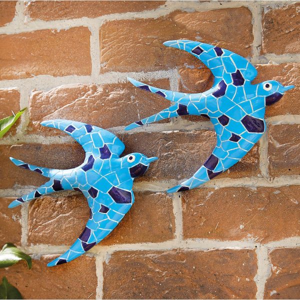 Wall Mosaic Swallows Set of 2 Each, H22 x W20 x D5cm