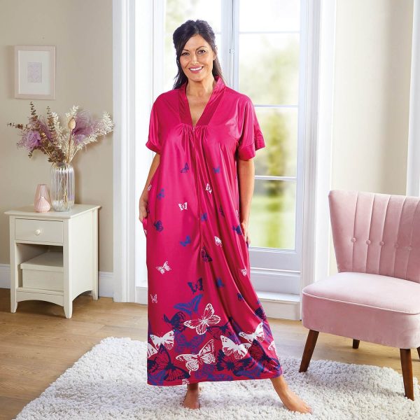 Ladies Kaftan Maxi Dress Lightweight in Pink S/M