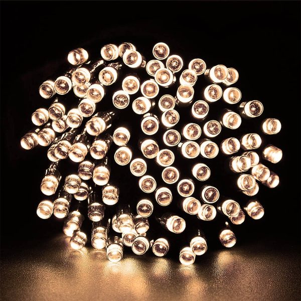 Solar String Lights Outdoors Warm White 100 LED 8 Effects 11m long