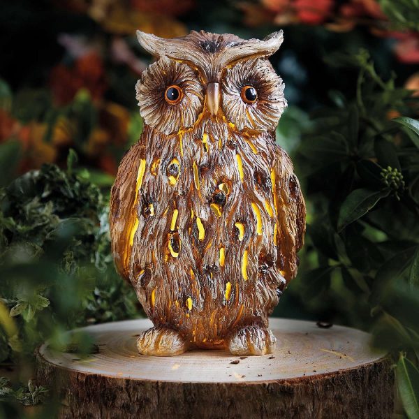 Solar Owl Garden Ornament H26 x W15.5 x D16cm