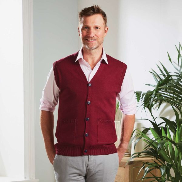 Mens Sleeveless Cardigans Burgundy/Black Size S Pack of 2