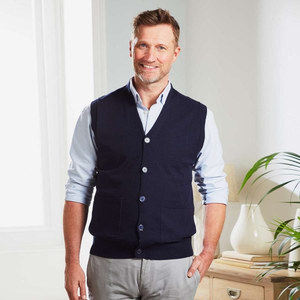 Mens Sleeveless Cardigans Navy/White Size S Pack of 2