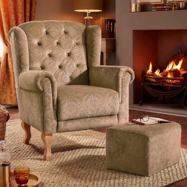 Armchair With Footstool Biscuit