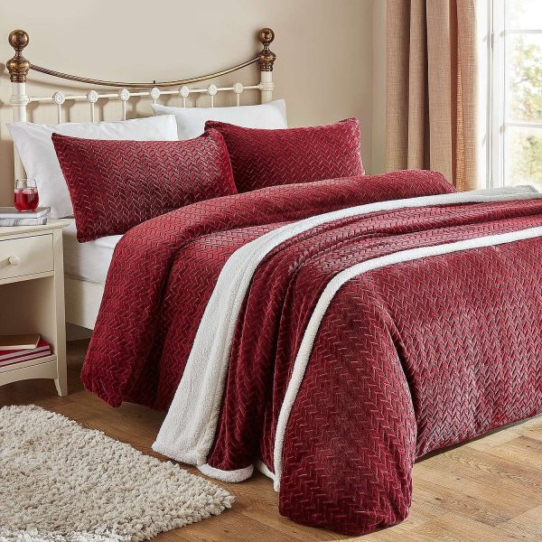 Fleece DUVet Cover Set Double Burgundy