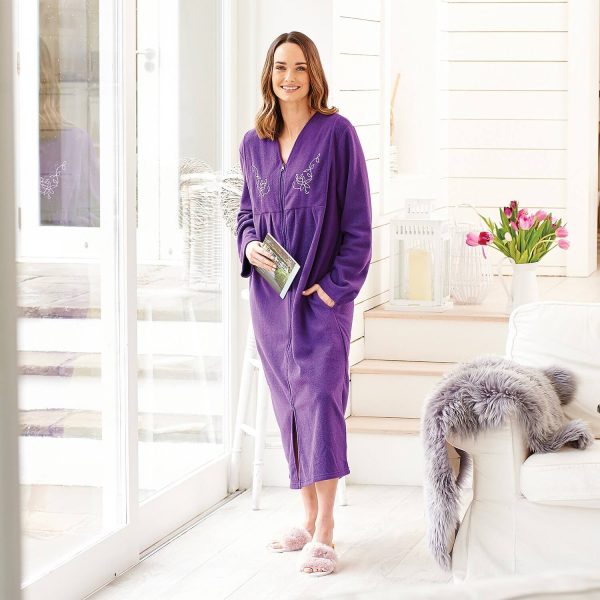 Zip Fleece Dressing Gown - Purple S